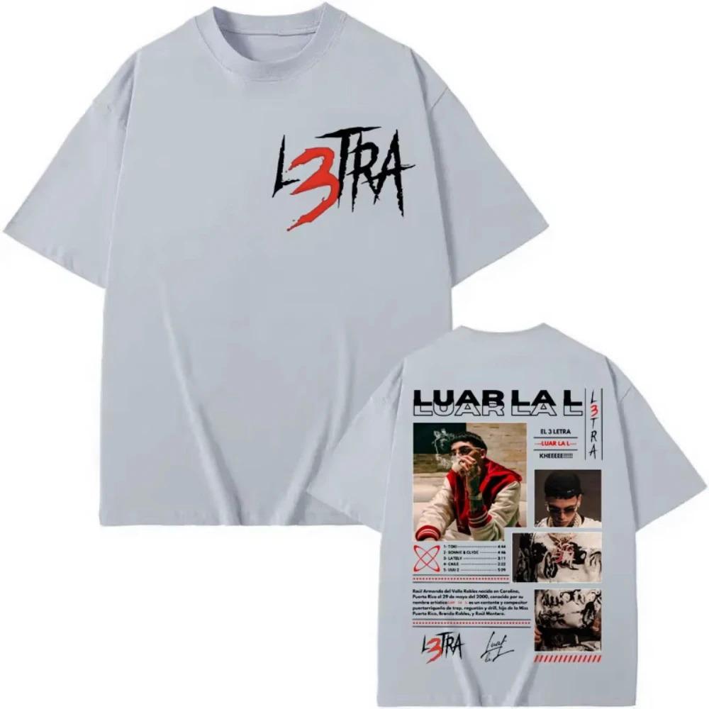 Unisex Women Clothing Fashion Hip Hop T-shirt Rapper Luar La L Poster Graphic T Shirts Music Album L3TRA Double Sided Print T Shirt