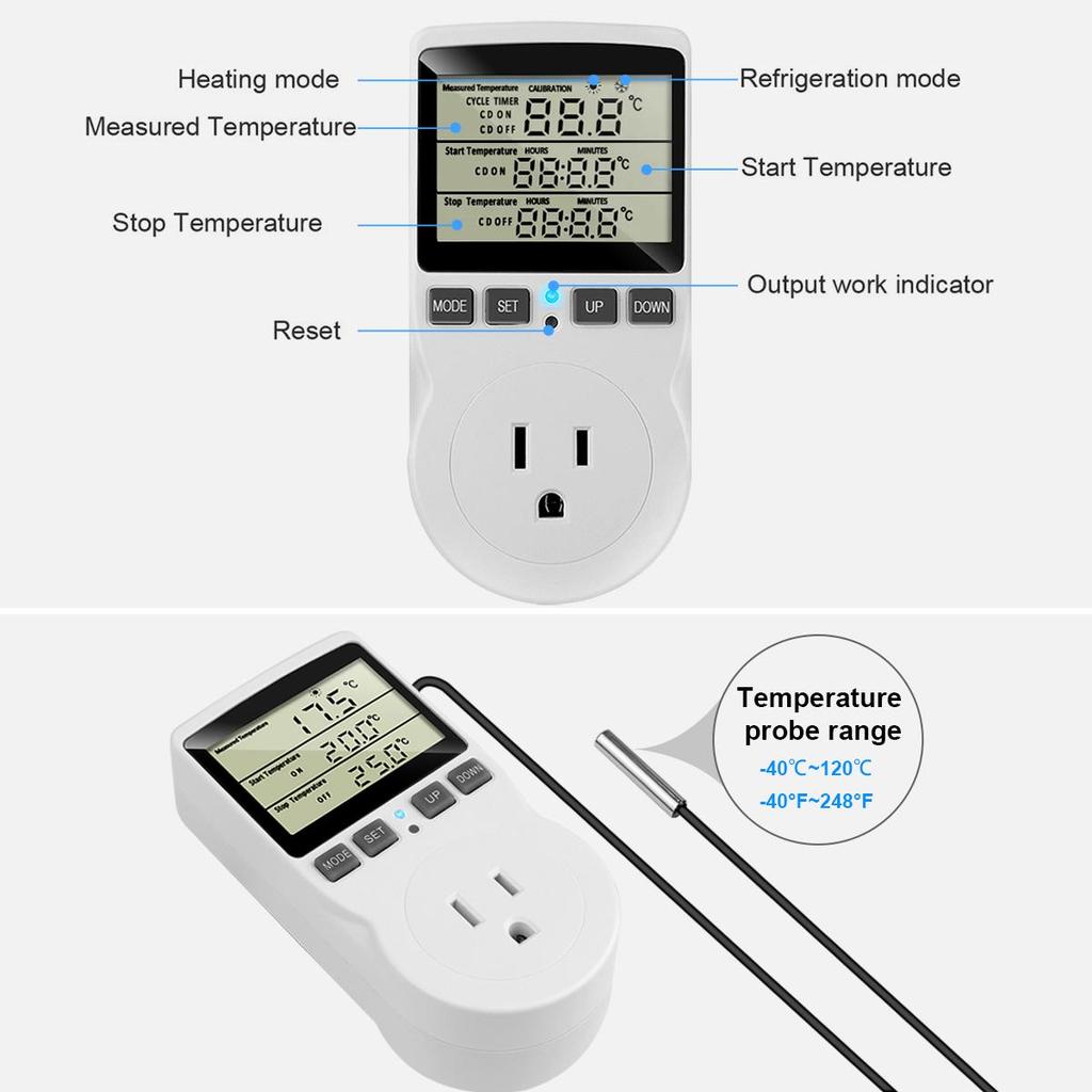 Digital Temperature Controller Socket with Backlight EU Plug Thermostatic Switch Temperature Controller with Sensors Probe Heating Cooling