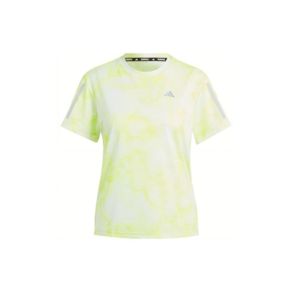 Adidas Own The Run Allover Print Tee Women Tops Bright-Lemon-Yellow IL1663