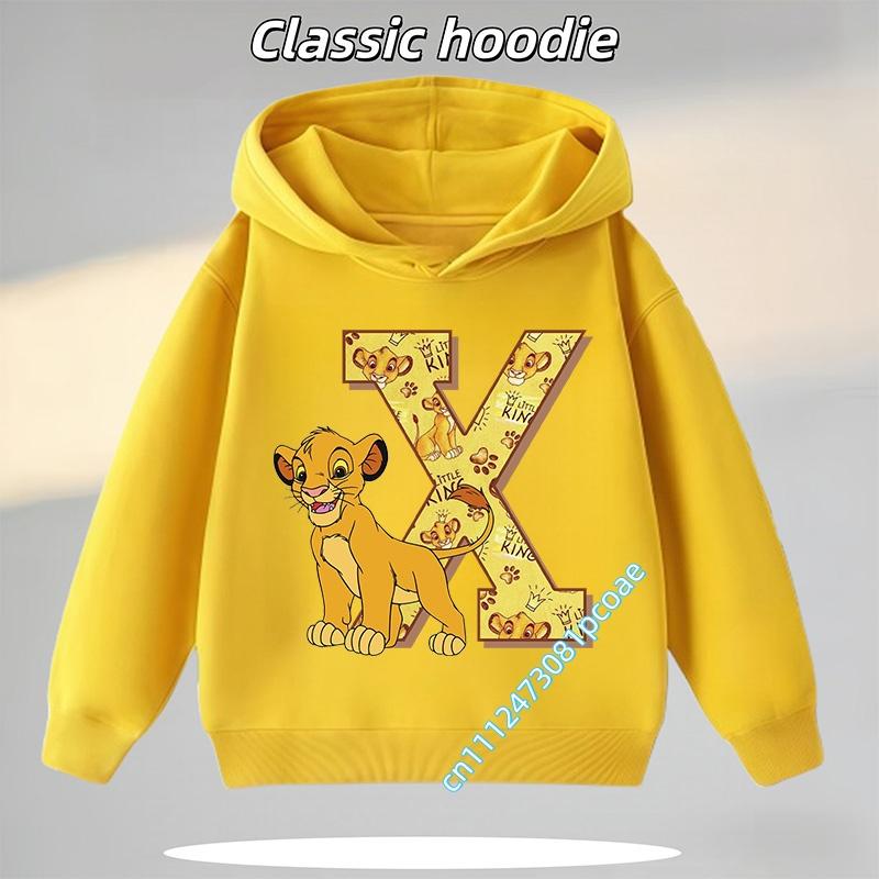 New boys, casual top,cartoon print, fall/winter pullover shirt model letter A-Z Lion King Simba children's hooded sweatshirt for
