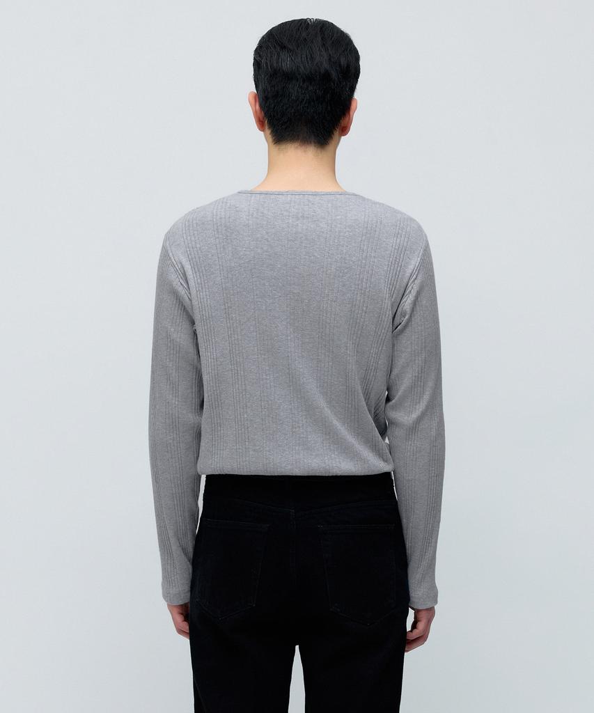 MUSINSA STANDARD Multi-Ribbed Henley Neck Long Sleeve T-Shirt [Medium Grey]