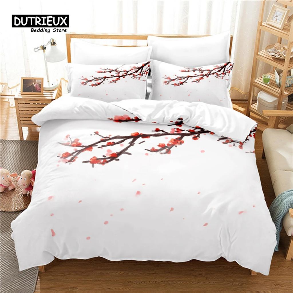 3Pcs Duvet Cover Collection 3D Branch Flower Bedding Collection Soft Comfortable Breathable Duvet Cover For Bedroom Guest Room Decor