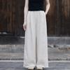 Women Linen Wide Leg Pants Solid Color Elastic Waist Autumn Trouser Loose Women Vintage Pants