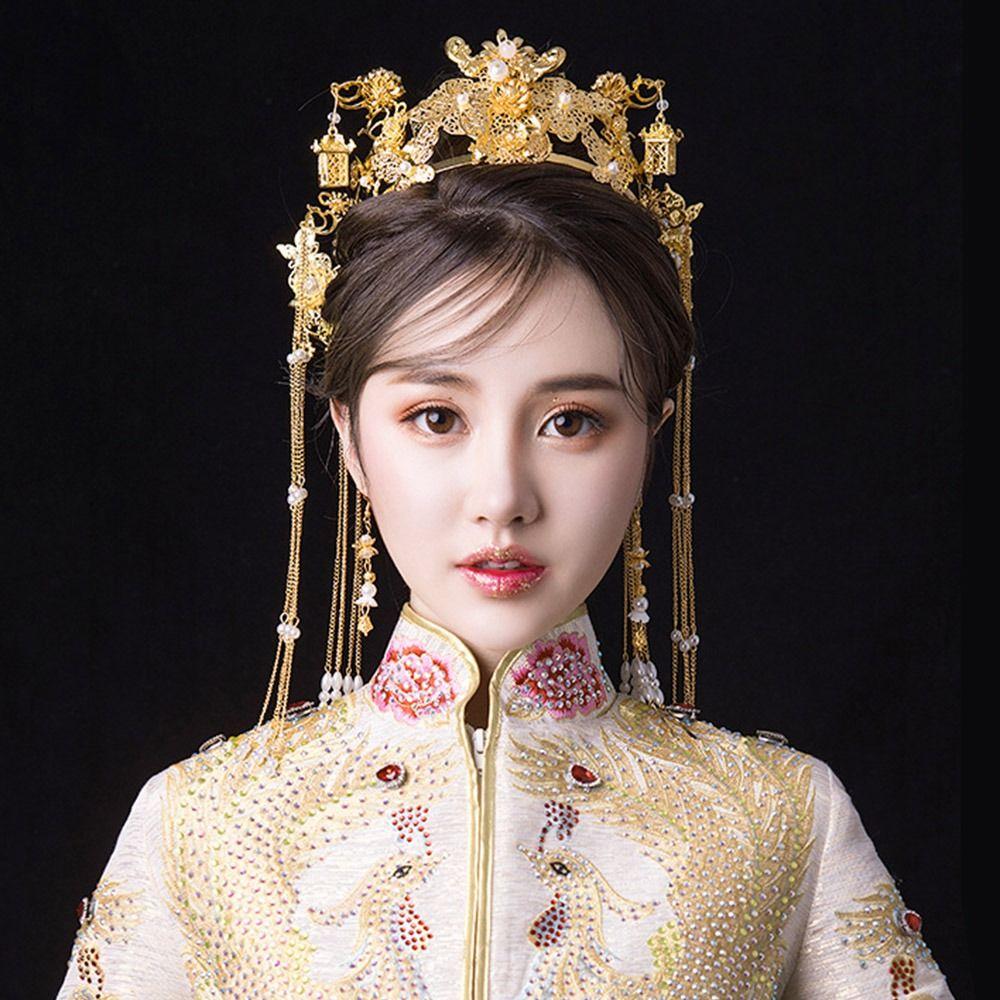 Роскошная свадебная корона для волос в китайском стиле для женщин в стиле ханьфу, ретро-корона для волос невесты, комплект ювелирных изделий