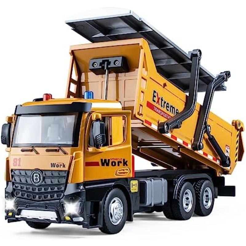 Игрушечный самосвал в масштабе 1/24, литой под давлением строительный грузовик, игрушки с имитацией звуков и света, игрушечный самосвал с открывающимся задним капотом, самосвалы