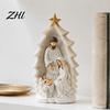 Holy Family Figurine for Home Decor Nativity Statue, Christmas Tree Resin Ornament, Hand-Painted Religious Ornament Tabletop Altar & Fireplace Display