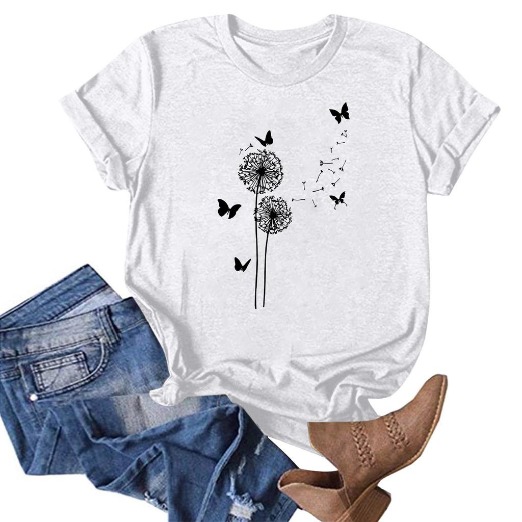 Женская модная повседневная летняя удобная блузка с круглым вырезом и коротким рукавом с принтом