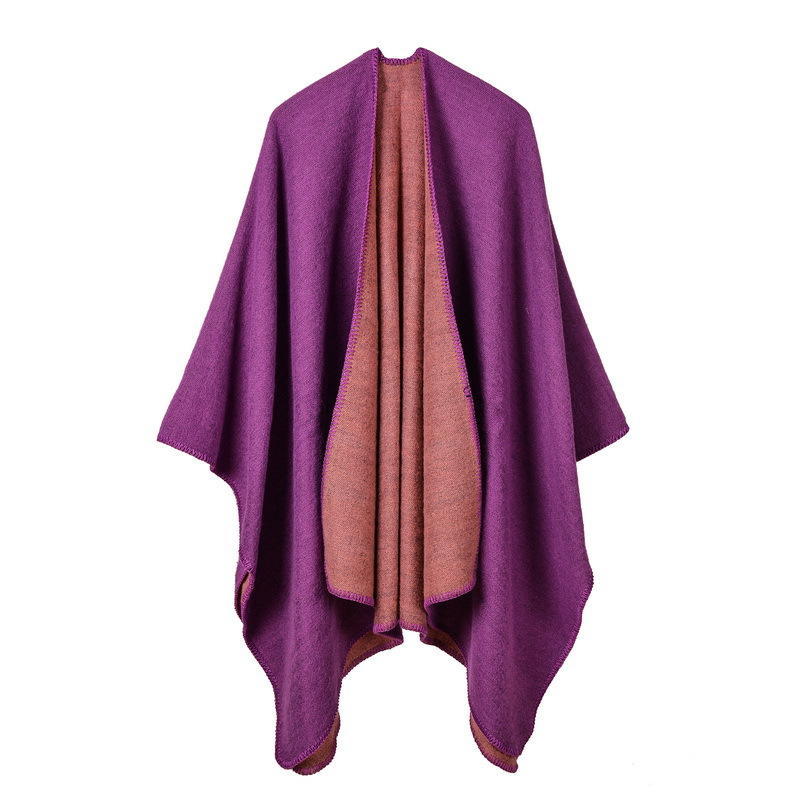 European and American Sytle Women's Solid Color Pashmina Shawl Autumn Winter Warm Cape Plain Cloak