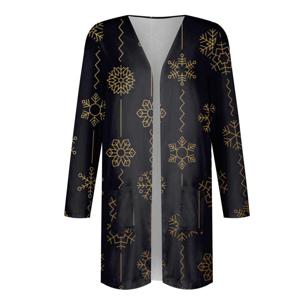 Женская мода, повседневный рождественский принт, кардиган средней длины, куртка, пальто