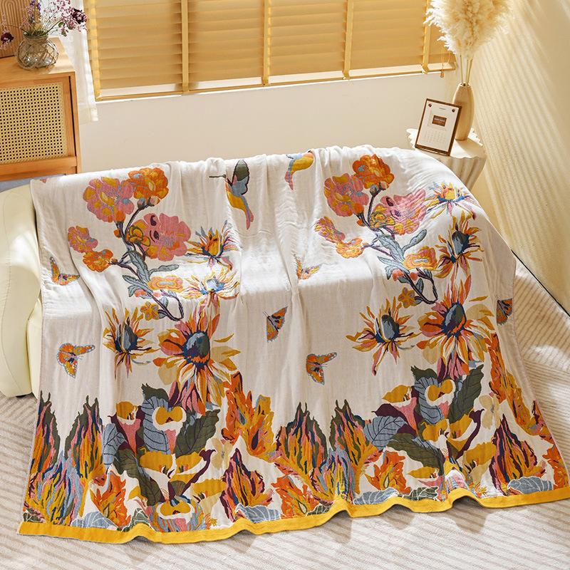 Four-layer gauze towel quilt, 100% cotton, vintage, Magpie