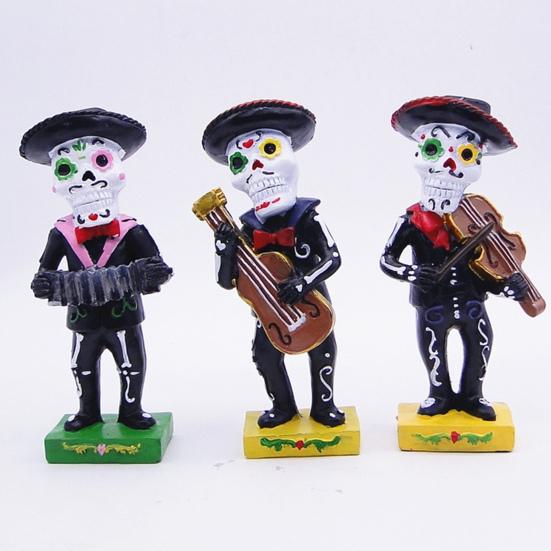 Черная статуэтка скелета группы мариачи Хэллоуин День мертвых фигурка черепа смола коллекционная народный музыкант игроки украшение для домашнего декора