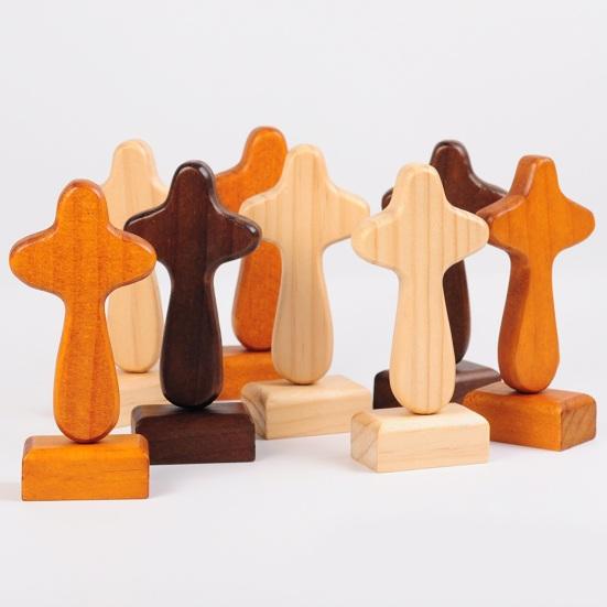 Wooden Cross Decoration with Magnetic Base Handmade Faith Prayer Cross Home Office Bookshelf Desktop Decoration Ornament