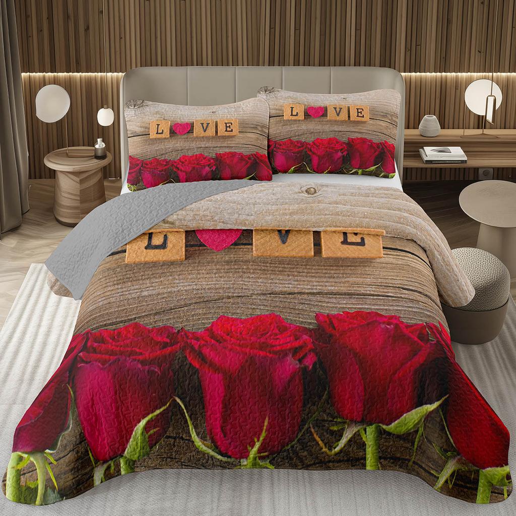 Романтическое покрывало с розами Квин/Кинг/Твин Ботаническое цветочное стеганое покрывало День святого Валентина Комплект стеганого постельного белья для девочек Женщин Декор комнаты