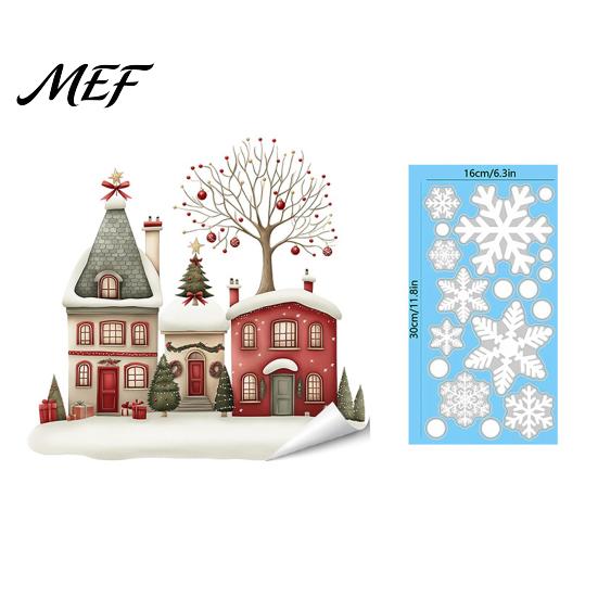 Static Glass Stickers Christmas Window Clings, Snowy Town House Snowflake Decals, Reusable Festive Winter Decals Xmas Stickers, Holiday Decor for Home