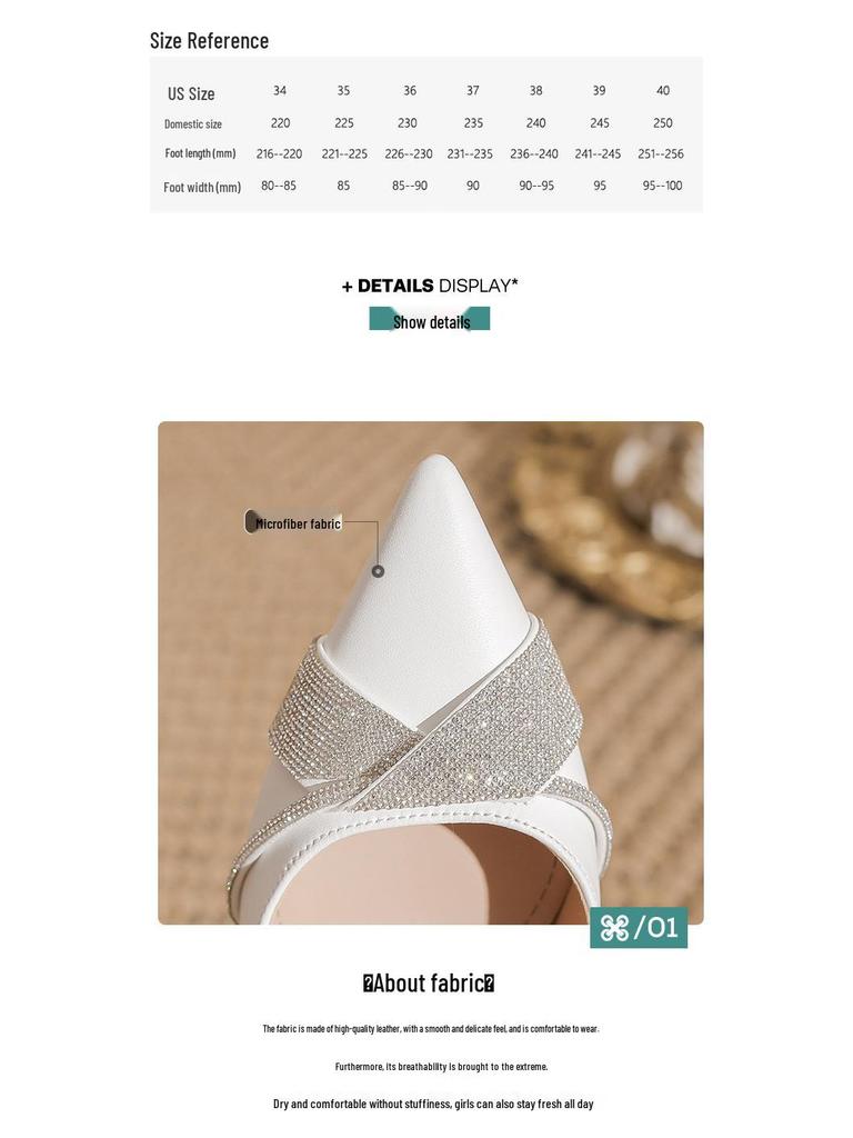 Туфли-лодочки BYZ без задника с острым носком на шпильке из микрофибры с пряжкой из страз - Универсальная обувь для работы и поездок для женщин