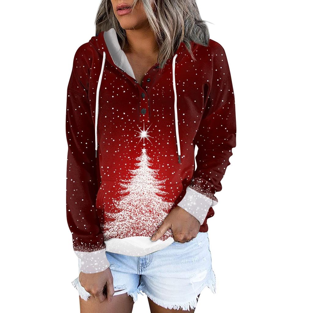 Женские повседневные модные принты с длинным рукавом на пуговицах пуловеры с капюшоном толстовки