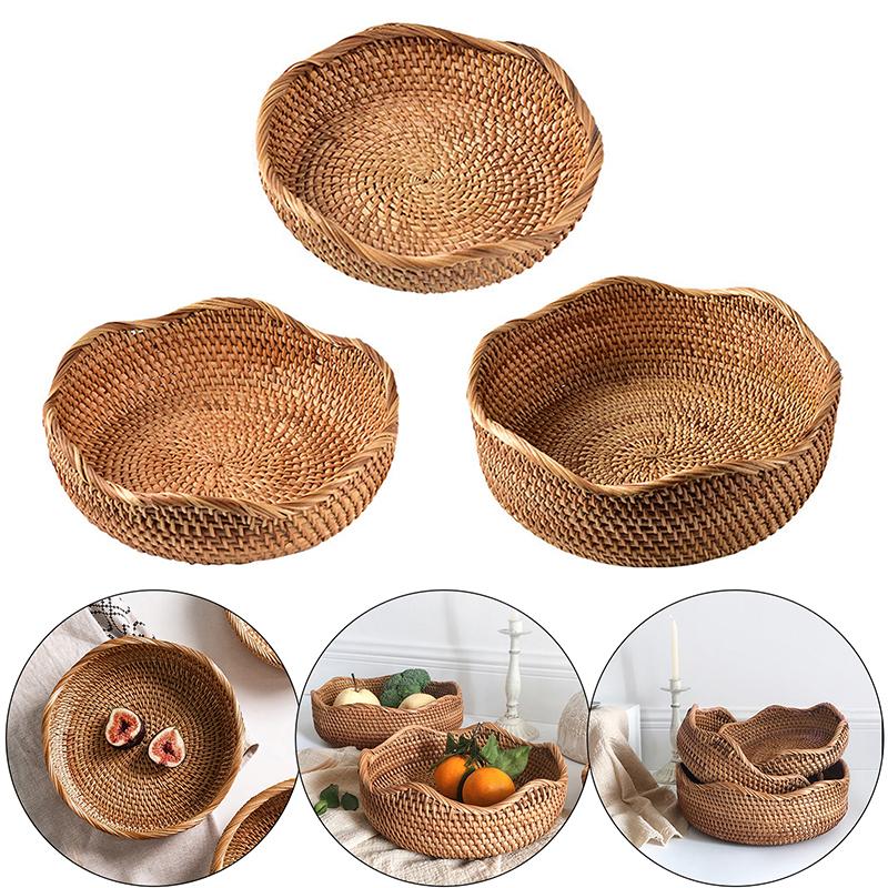 Круглая корзина для хранения из ротанга ручной работы, плетеная корзина для хранения пикника, органайзер для хранения мелочей, аксессуары
