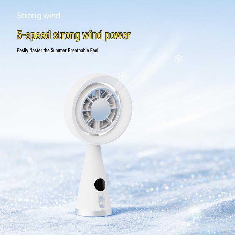 Compact USB Rechargeable Handheld Fan with Digital Display and 100 Speed Settings