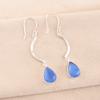 Dark Blue Cat's Eye Gemstone 925 Sterling Silver Jewelry Handmade Earrings 2.60" EE-43-42
