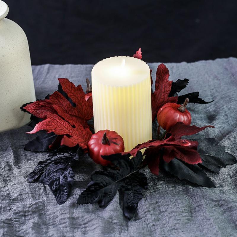 1PC Home Decor Candle Rings Wreaths Pumpkin Black Simulated Flowers Candlestick Table Dressing