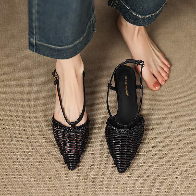 Krazing Pot Соломенные плетеные мюли летние размер 42 золотистого цвета на толстом низком каблуке женские сандалии с острым носком