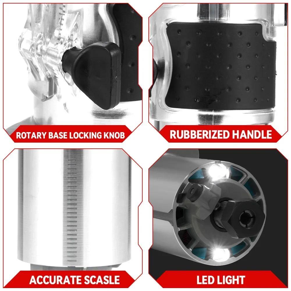 1600 Вт Аккумуляторный фрезер по дереву 5 скоростей Бесщеточный электрический ручной триммер Портативный деревообрабатывающий гравировальный пазовальный электроинструмент