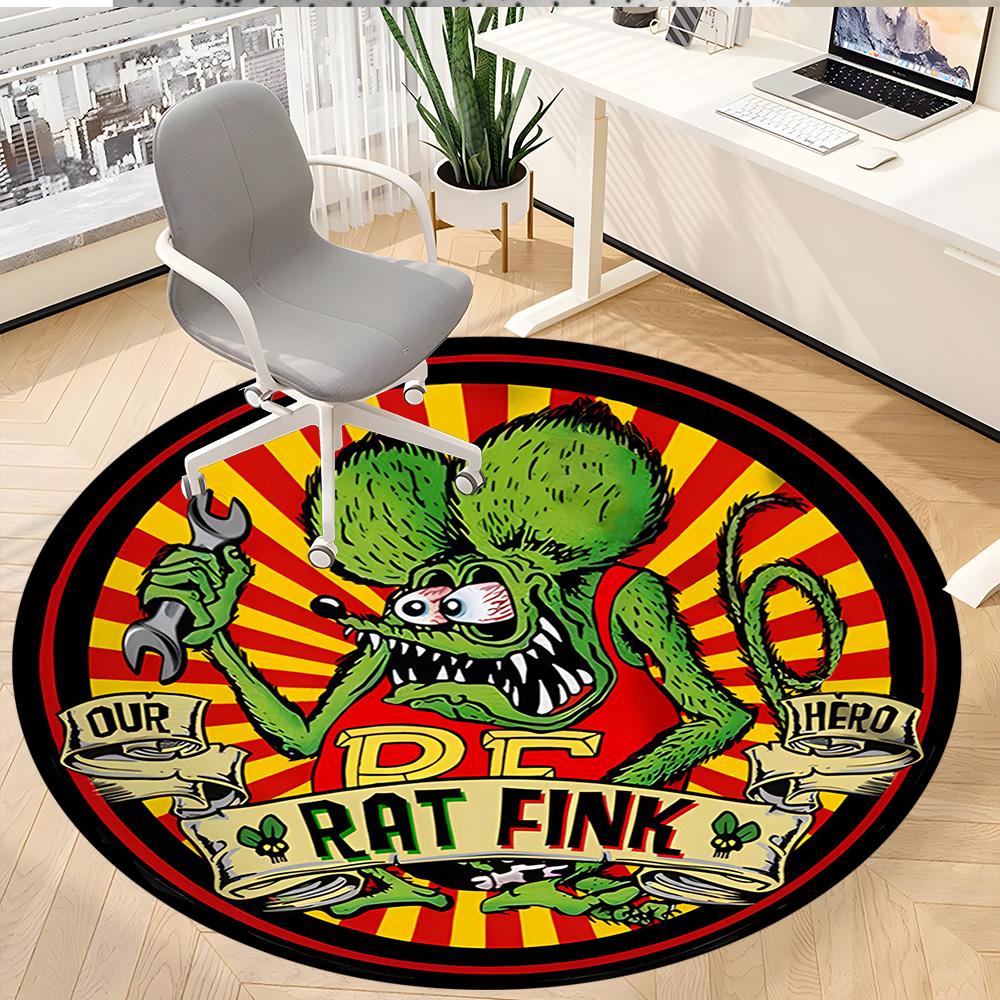 1pc Rat Fink Mechanic Hero Round Rug Flannel Fun Playful Design Living Room Bedroom Floor Mat Home Decoration Kids Room Carpet Y82846