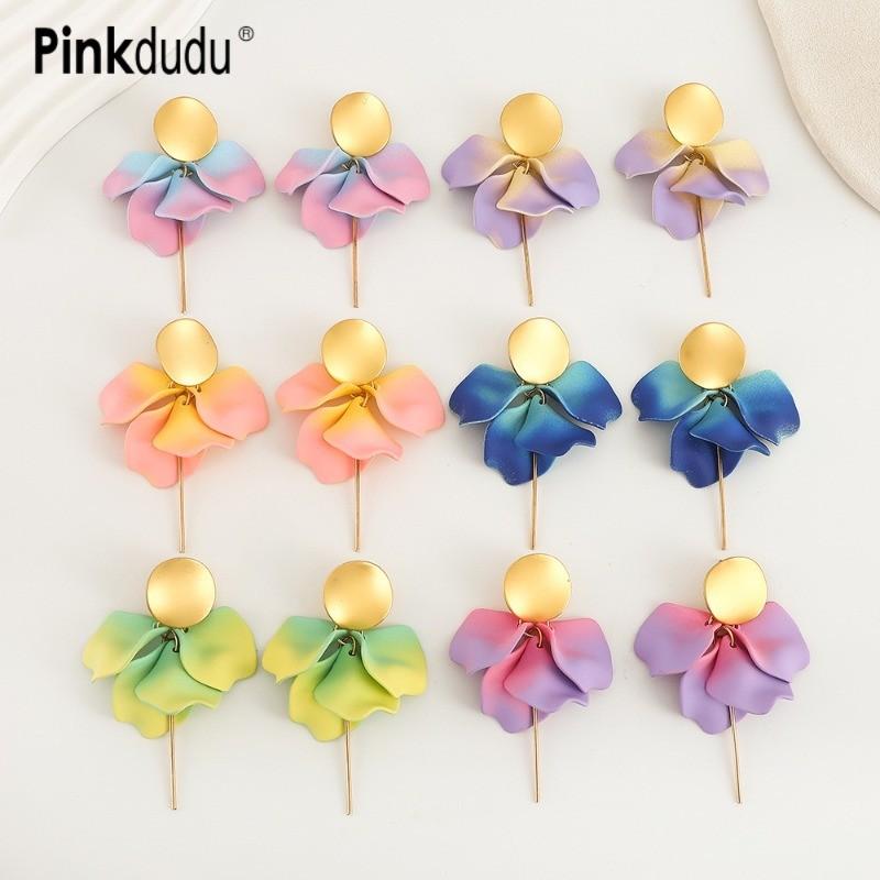 Pinkdudu Модные серьги-капли в виде лепестков роз, серьги-цветы из смолы с градиентным цветом, женские украшения PD2380