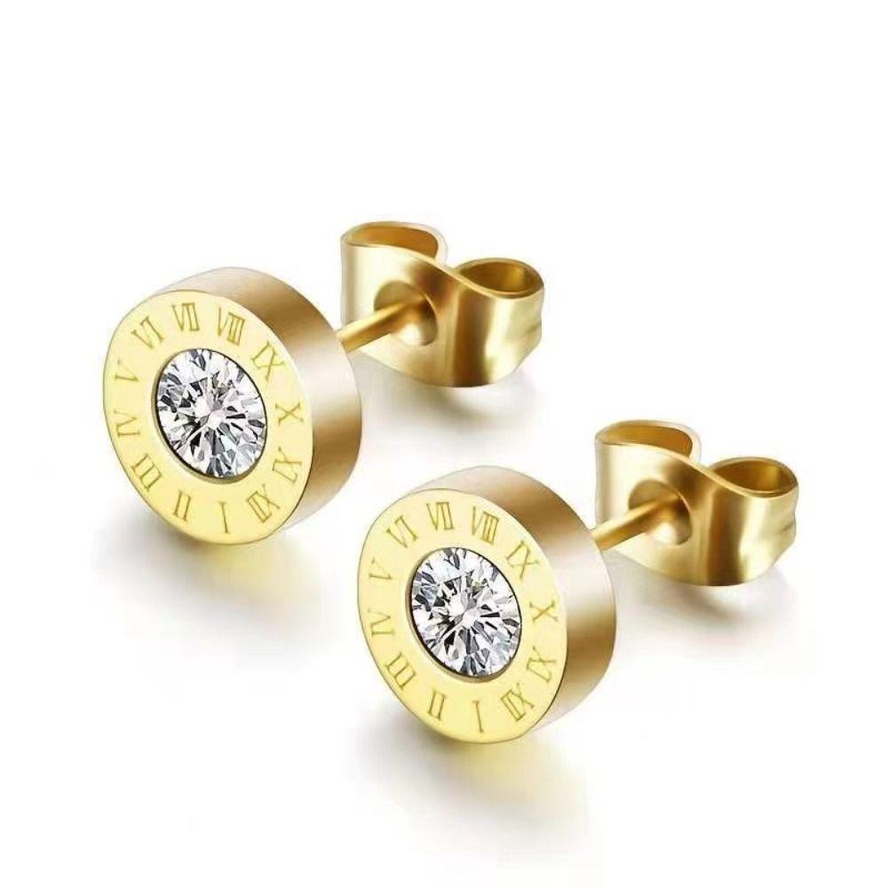 Micro Inlay Rhinestone Roman Numerals Stud Earring Earrings Hip Hop Men Zircon Earrings Korean Style Stainless Steel