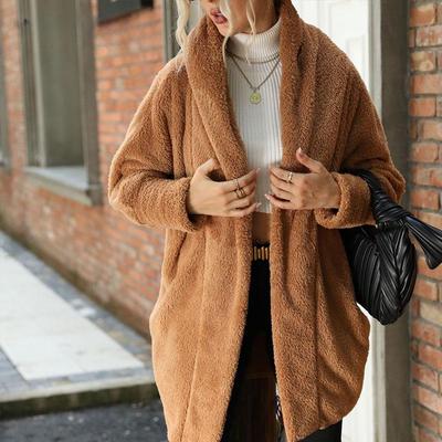 Осеннее и зимнее женское пальто, кардиган, повседневное длинное сплошное цветное пальто без пуговиц, свободное пальто с лацканами