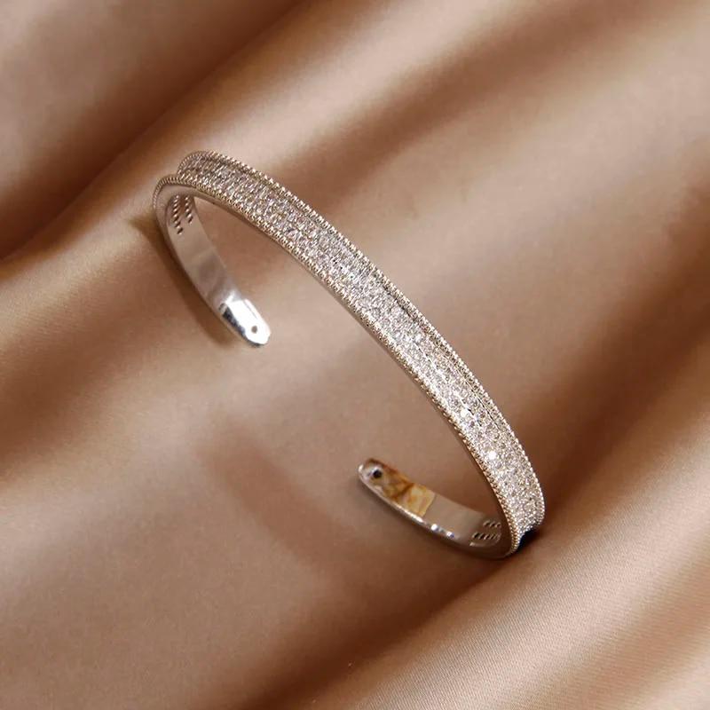 Korea&Japanese Delicate Double Layer Charm Bangles for Women Fashion Brand Jewelry Crystal Heart Bracelets Accessories