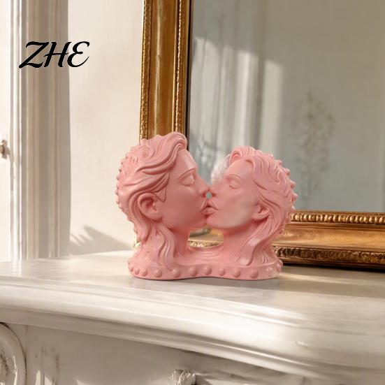 Artistic Desktop Collection 3D Printed Couple Kissing Head Sculpture, White Modern Art Statue for Home Living Room Bedroom, Minimalist Desk