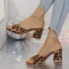 New Sexy Leopard Women's Square Toe Mules Slippers Summer  Thick High Heels Sandals Woman Plus Size 43 Gladiator