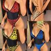 Leopard Print Bodysuit One Piece Swimsuit Women Bikini Deep V Neck Beach Rompers Summer Sexy Backless Neon Bodysuit