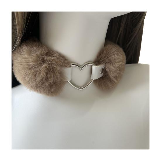 Пушистый чокер, съемное пушистое ожерелье, сплав, сердце, искусственный мех, чокер для женщин, мужчин, для повседневной носки, свиданий, вечеринок