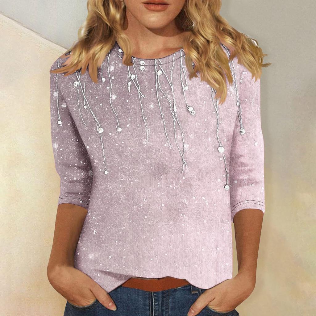 Женская мода повседневная три четверти рукава цветочный принт горловина топ