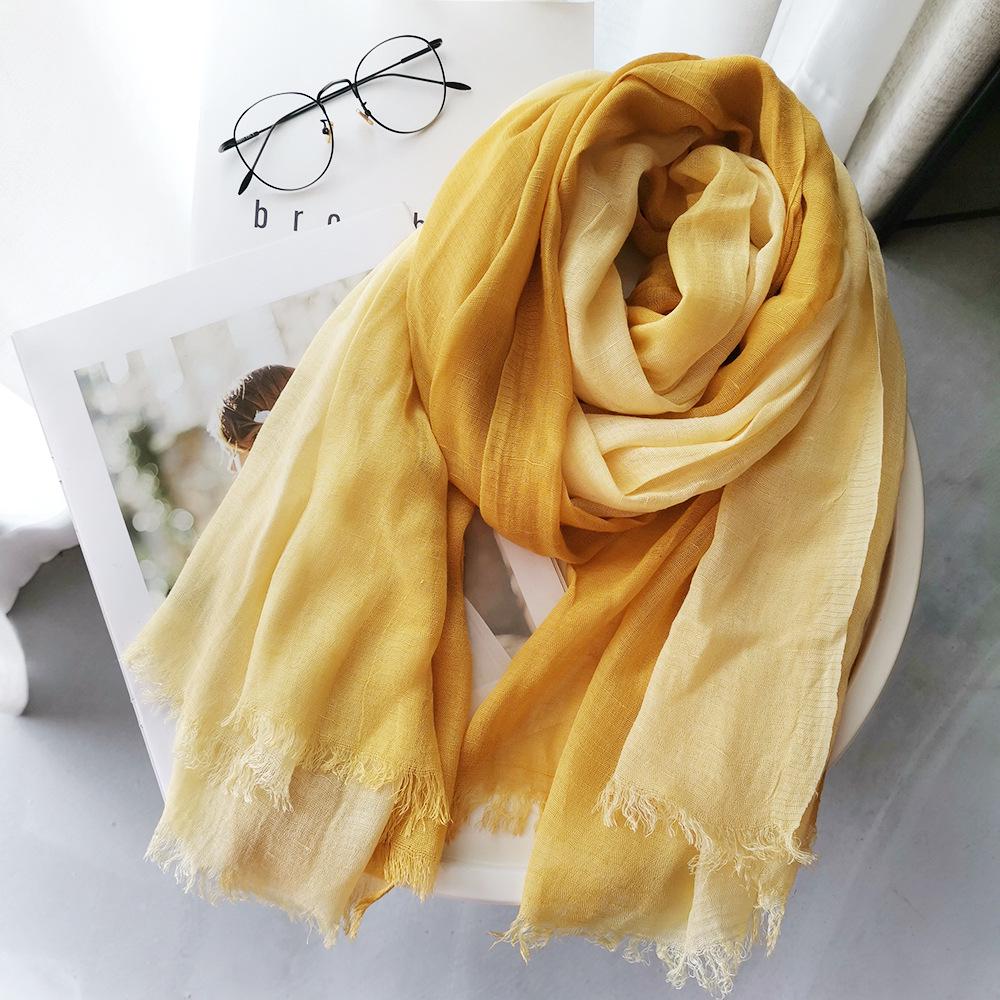 Gradient Color Block Bamboo Yarn Scarf for Women - Japanese Korean Mori Girl Style, Autumn Winter Cotton Linen Flax Shawl
