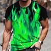 Men's Trendy Green Flame 3D Digital Print Graphic T-Shirt - Casual and Comfortable Short Sleeve Tee for Summer Outdoor Activities
