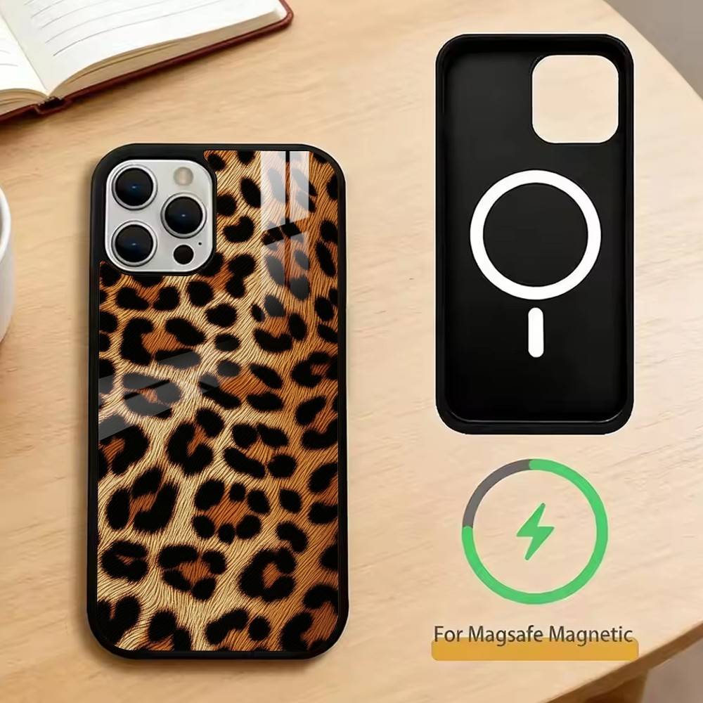 Чехол для телефона с принтом леопарда и тигровой шкурой для iPhone 17, 16, 15, 14, 13, 12, 11 Plus, Pro, магнитный для беспроводной зарядки Magsafe