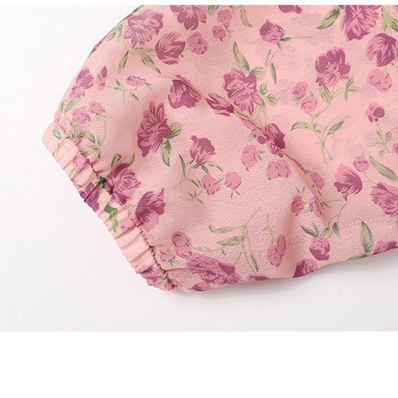 Floral One-piece Swimsuit, Sexy Slim, Long-sleeved Skirt-style, High-waisted, Belly-covering, Open-back Swimsuit