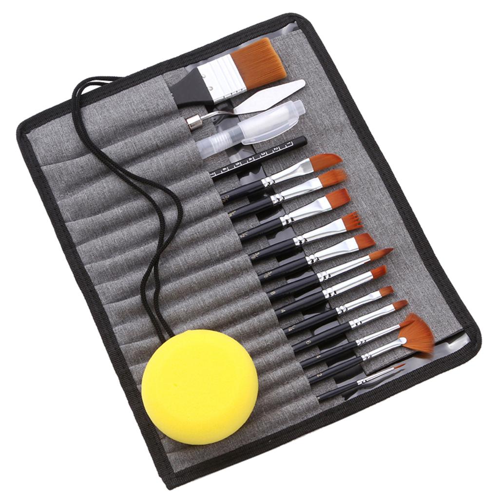 18pcs Artist Paint Brushes Set Bag Pack with Scraper Watercolor Brush Pen Nylon Hair Delicate