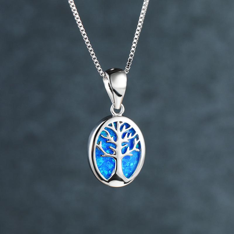 Европейская и американская мода Голубое дерево надежды Ожерелье Полый кулон Дерево жизни