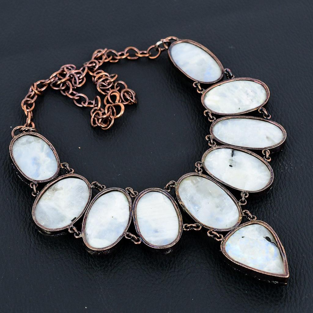 Rainbow Moonstone Necklace Gemstone Jewelry, Copper Electroformed Necklace, Adjustable Handmade Beautiful Jewelry Chain Necklace