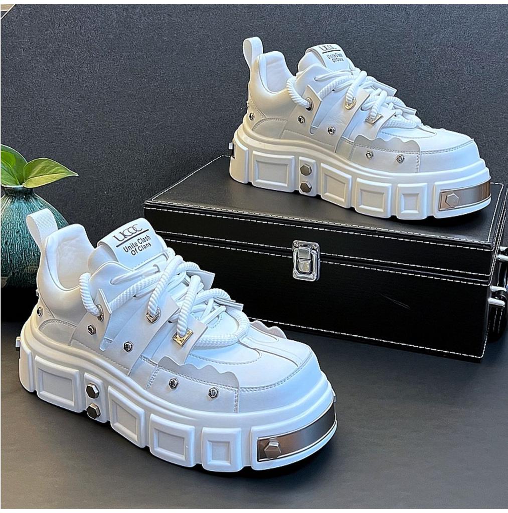 Мода Мужская Мода Большая Голова Толстая Подошва Дерби Обувь Тренд Заклепки Универсальная Повседневная Обувь Панк Шнуровка Обувь для Скейтборда Zapatillas Hombre