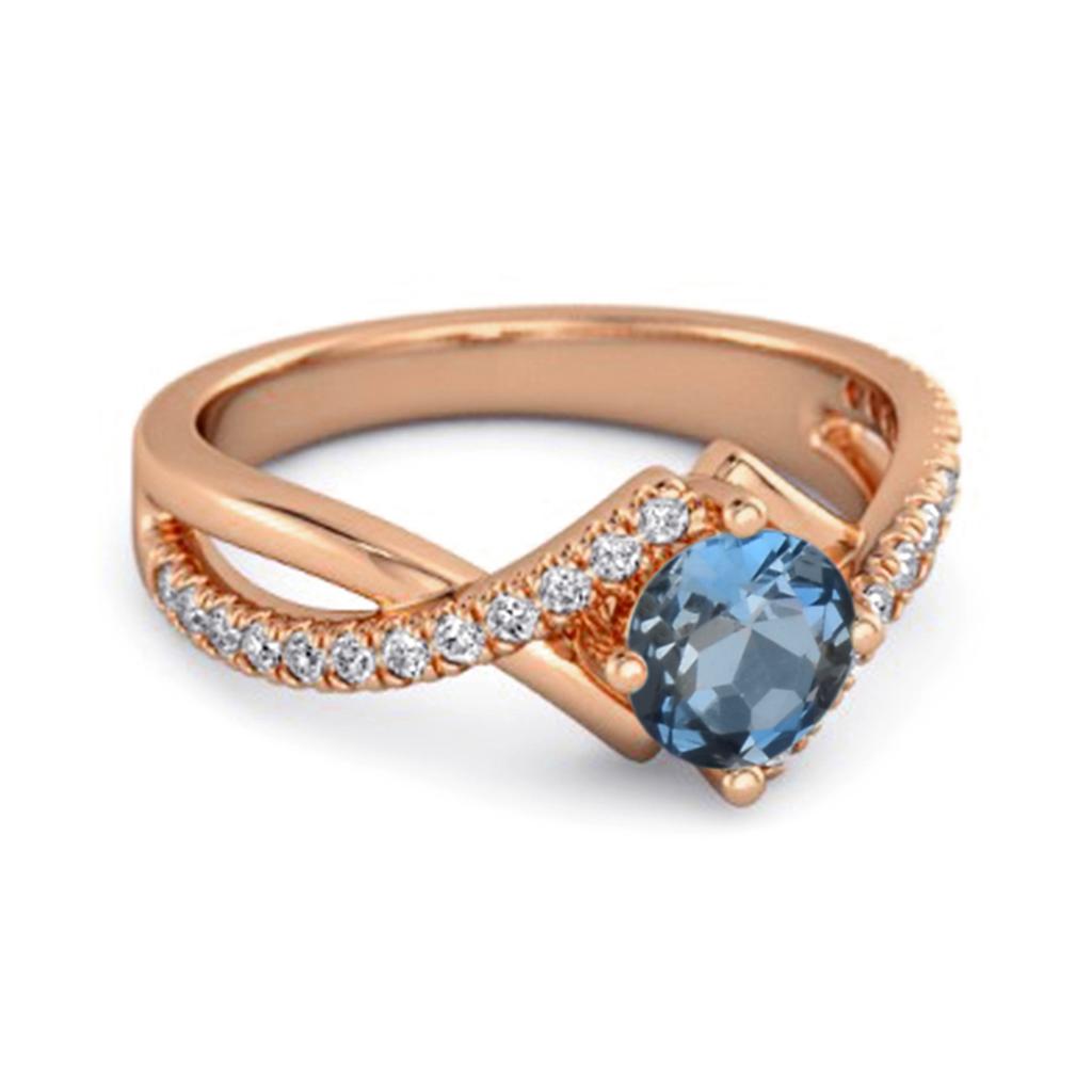 London Blue Topaz Split Band Crossover Pave Ring - 925 Sterling Silver Rose Gold Vermeil