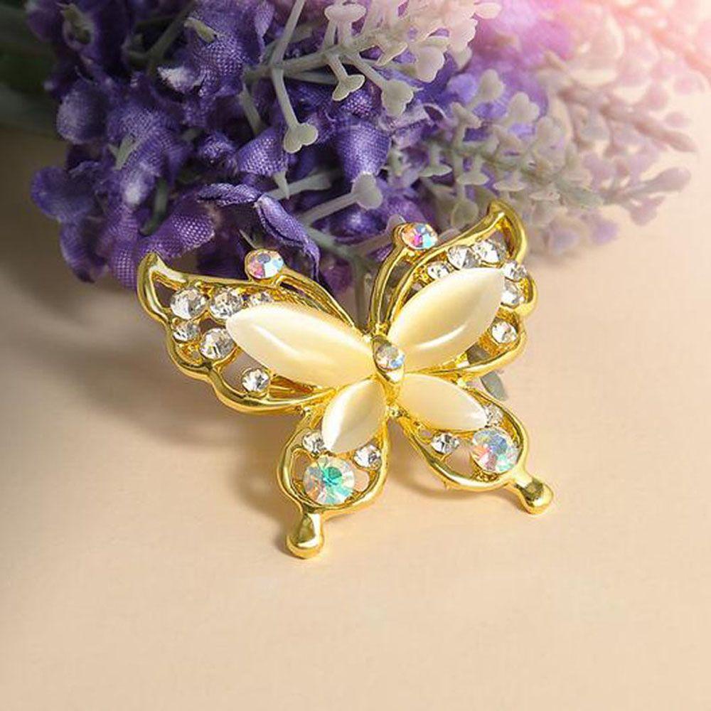 Opal Stone Gold/Silver Fashion Jewelry Wedding Rhinestone Brooch Pin Butterfly Brooch Pin Women
