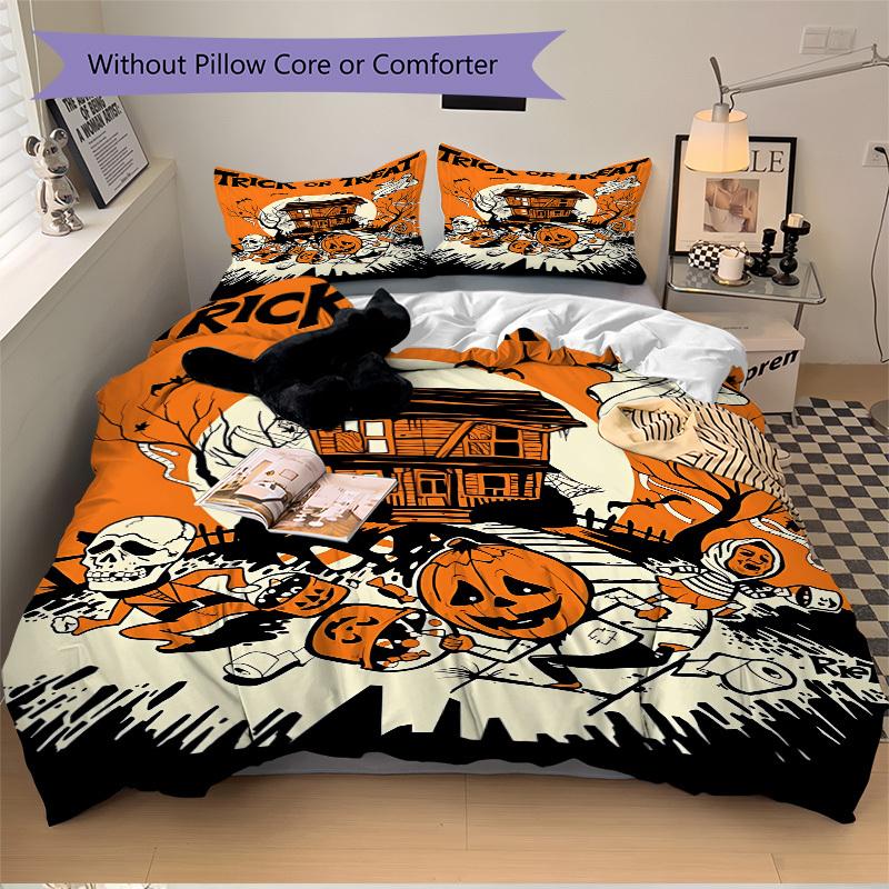 3pcs bedding set Halloween Party Includes 1 Comforter + 2 Pillowcases, Without Pillow Inserts, Soft Comfortable, Lightweight Breathable, Pri