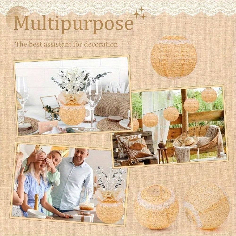 6 шт. бумажных фонариков из мешковины с кружевным принтом в стиле бохо для украшения интерьера, китайские бумажные фонарики для украшения дня рождения.