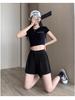 Women's Summer 2025 Black Wide-Leg A-Line High-Waist Elastic Capris Shorts