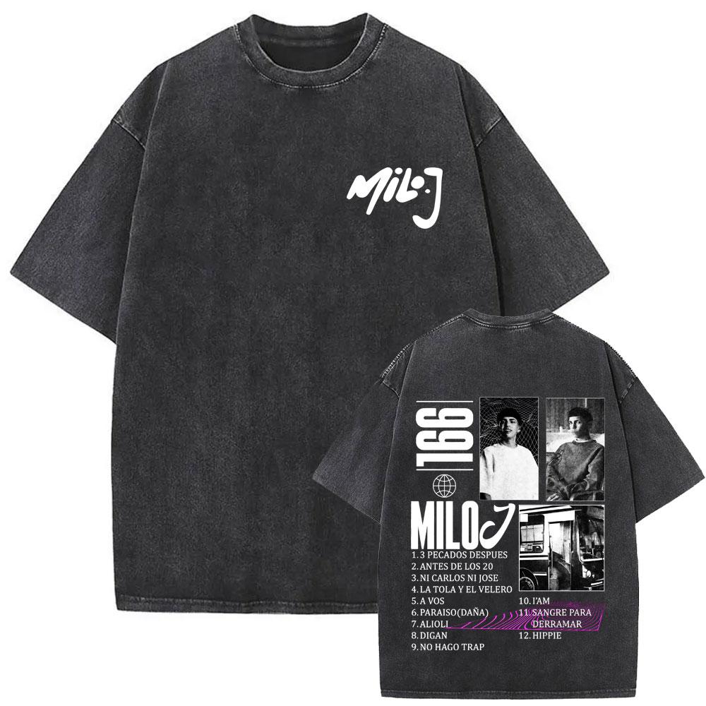 Washed Vintage Rapper Milo J La Vida Era Mas Corta Album Graphic Tshirt Men Women Hip Hop Fashion Pop Music T Shirts Streetwear
